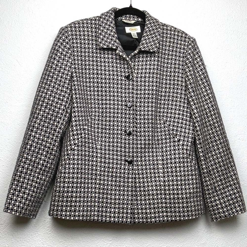 Talbots Black Houndstooth Wool Blazer - 12 - Italian Fabric Classic Workwear